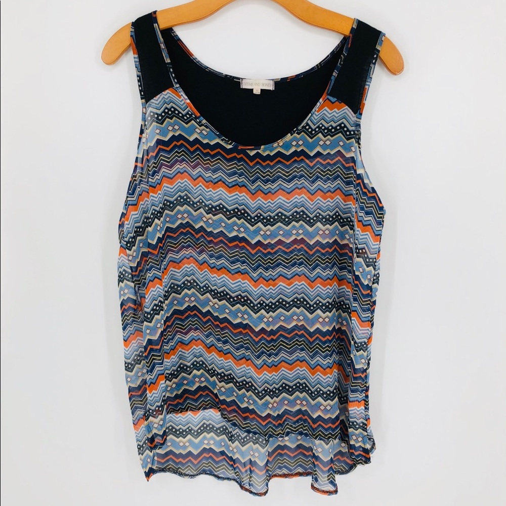 Thyme & Honey Sheer Chevron Printed Sleeveless Top